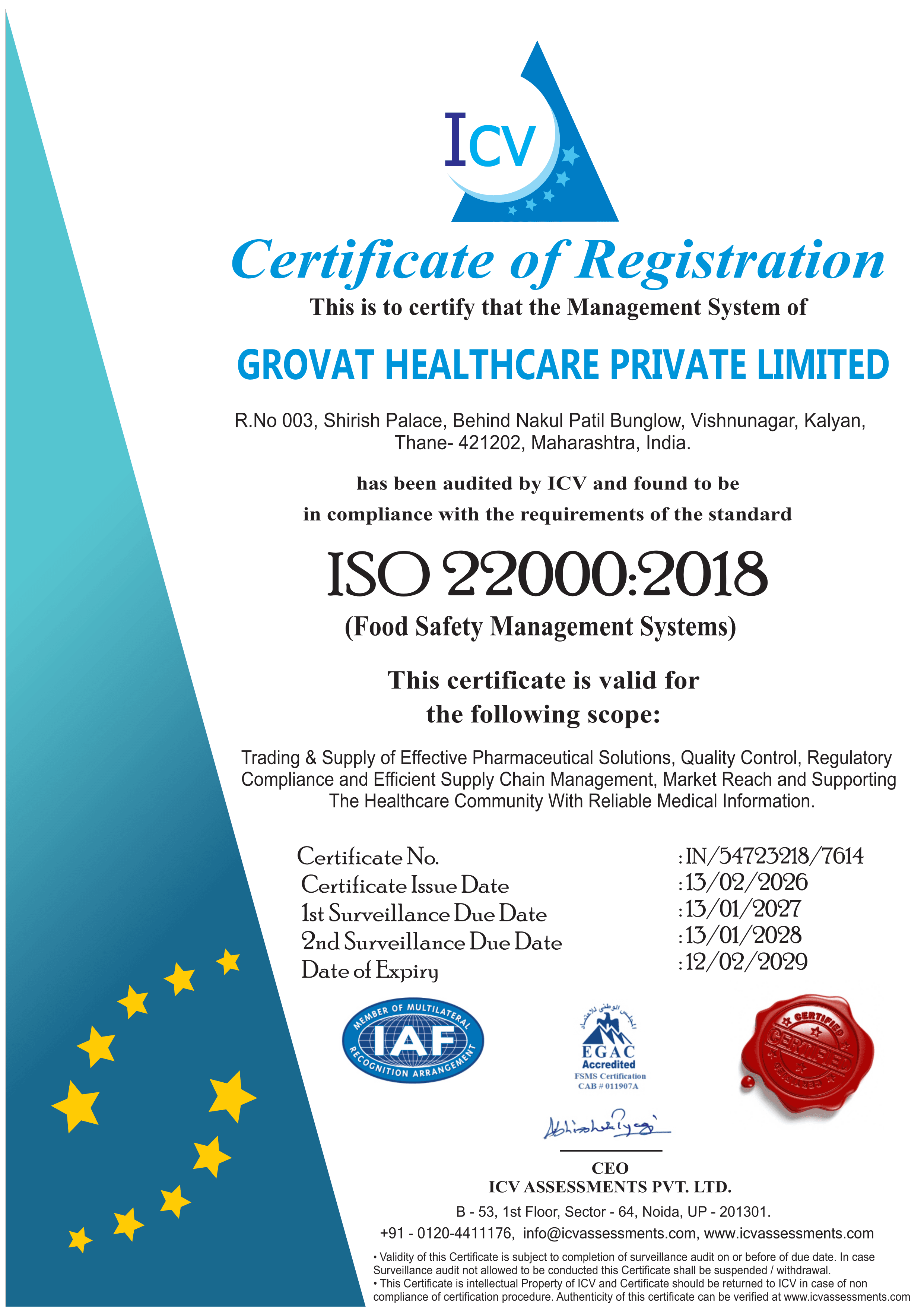 ISO 22000:2018 Certificate